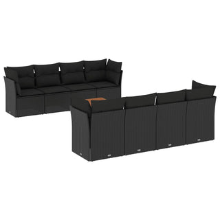 9-Delige Loungeset Met Kussens Poly Rattan Zwart