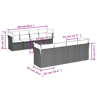 9-Delige Loungeset Met Kussens Poly Rattan Zwart