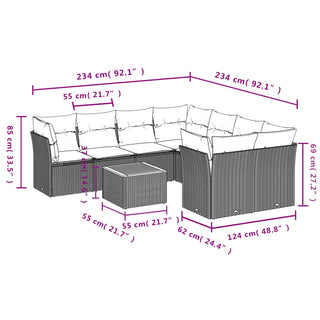 9-Delige Loungeset Met Kussens Poly Rattan Zwart