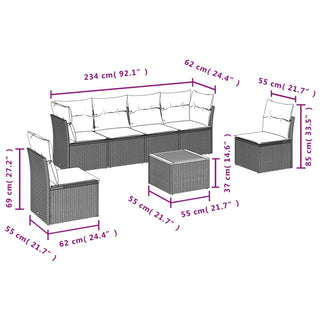 7-Delige Loungeset Met Kussens Poly Rattan Zwart