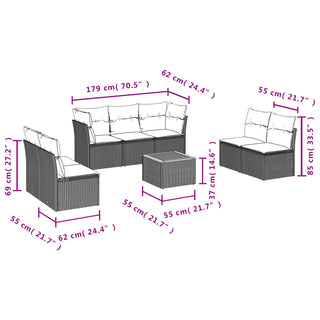 8-Delige Loungeset Met Kussens Poly Rattan Grijs