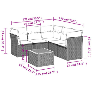 6-Delige Loungeset Met Kussens Poly Rattan Grijs