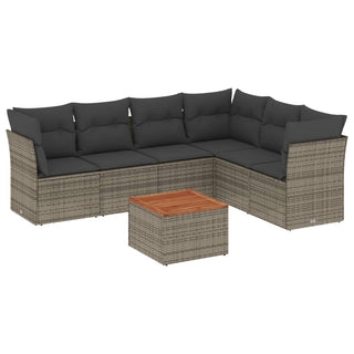 7-Delige Loungeset Met Kussens Poly Rattan Grijs