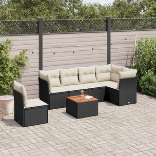 7-Delige Loungeset Met Kussens Poly Rattan Zwart