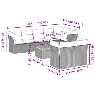 9-Delige Loungeset Met Kussens Poly Rattan Grijs