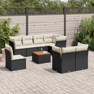 9-Delige Loungeset Met Kussens Poly Rattan Zwart