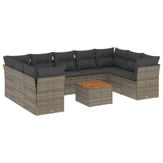 10-Delige Loungeset Met Kussens Poly Rattan Grijs