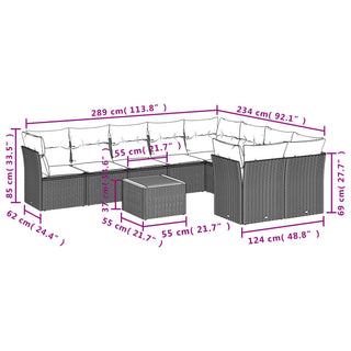 10-Delige Loungeset Met Kussens Poly Rattan Zwart