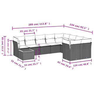 10-Delige Loungeset Met Kussens Poly Rattan Zwart