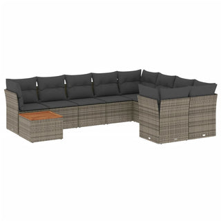 10-Delige Loungeset Met Kussens Poly Rattan Grijs