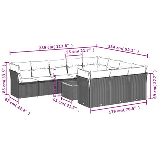 11-Delige Loungeset Met Kussens Poly Rattan Zwart