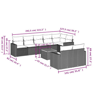 9-Delige Loungeset Met Kussens Poly Rattan Zwart