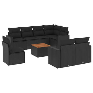 9-Delige Loungeset Met Kussens Poly Rattan Zwart