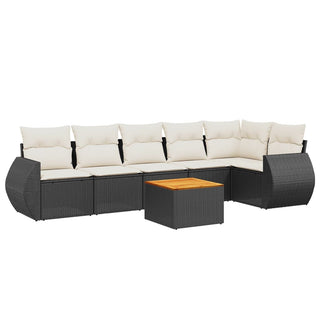 7-Delige Loungeset Met Kussens Poly Rattan Zwart