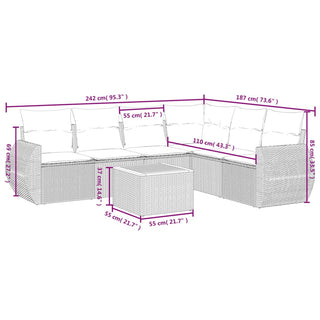 7-Delige Loungeset Met Kussens Poly Rattan Zwart