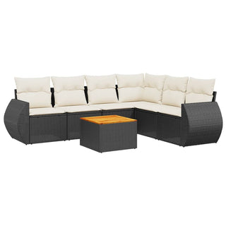 7-Delige Loungeset Met Kussens Poly Rattan Zwart