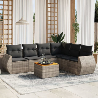 7-Delige Loungeset Met Kussens Poly Rattan Grijs