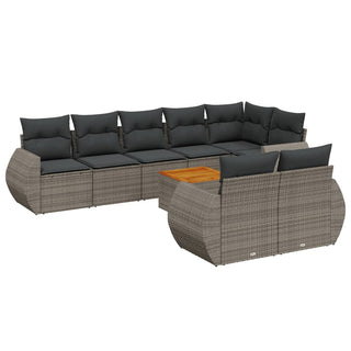 9-Delige Loungeset Met Kussens Poly Rattan Grijs