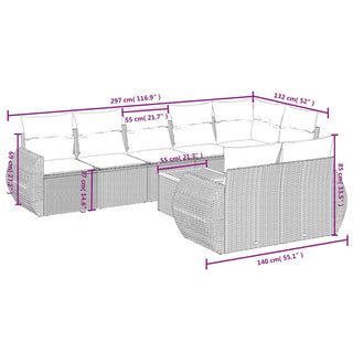 9-Delige Loungeset Met Kussens Poly Rattan Grijs