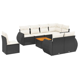 9-Delige Loungeset Met Kussens Poly Rattan Zwart