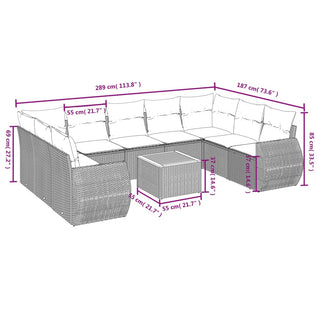 10-Delige Loungeset Met Kussens Poly Rattan Grijs