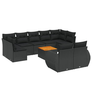 10-Delige Loungeset Met Kussens Poly Rattan Zwart