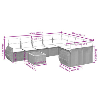 10-Delige Loungeset Met Kussens Poly Rattan Zwart