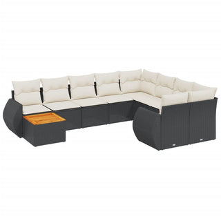 10-Delige Loungeset Met Kussens Poly Rattan Zwart