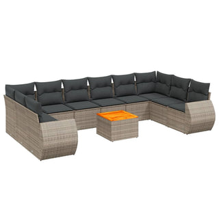 11-Delige Loungeset Met Kussens Poly Rattan Grijs