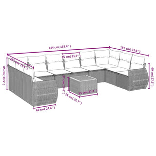 11-Delige Loungeset Met Kussens Poly Rattan Grijs