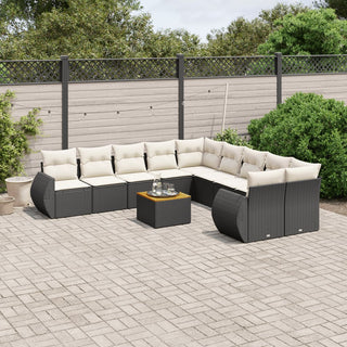 11-Delige Loungeset Met Kussens Poly Rattan Zwart