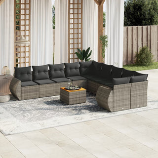 11-Delige Loungeset Met Kussens Poly Rattan Grijs