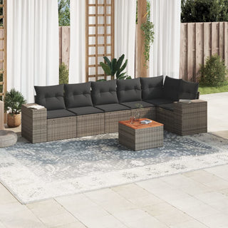 7-Delige Loungeset Met Kussens Poly Rattan Grijs