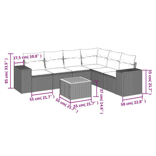 7-Delige Loungeset Met Kussens Poly Rattan Grijs