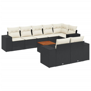 9-Delige Loungeset Met Kussens Poly Rattan Zwart