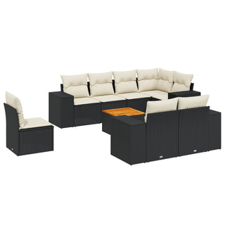 9-Delige Loungeset Met Kussens Poly Rattan Zwart