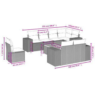 9-Delige Loungeset Met Kussens Poly Rattan Zwart