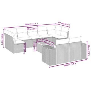 10-Delige Loungeset Met Kussens Poly Rattan Grijs