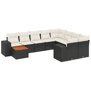 10-Delige Loungeset Met Kussens Poly Rattan Zwart