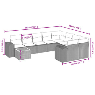 10-Delige Loungeset Met Kussens Poly Rattan Zwart