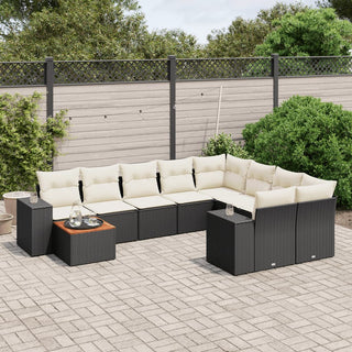 10-Delige Loungeset Met Kussens Poly Rattan Zwart