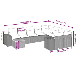 10-Delige Loungeset Met Kussens Poly Rattan Grijs