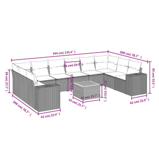 11-Delige Loungeset Met Kussens Poly Rattan Grijs