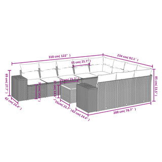 11-Delige Loungeset Met Kussens Poly Rattan Grijs