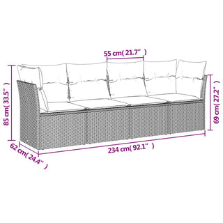 4-Delige Loungeset Met Kussens Poly Rattan