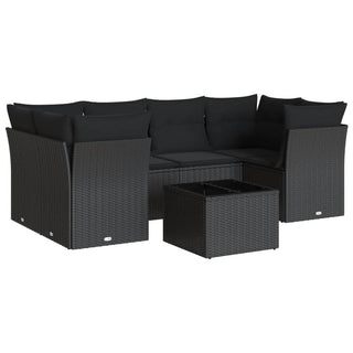 7-Delige Loungeset Met Kussens Poly Rattan Zwart