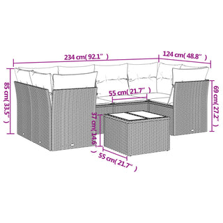 7-Delige Loungeset Met Kussens Poly Rattan Zwart