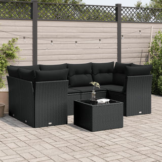 7-Delige Loungeset Met Kussens Poly Rattan Zwart