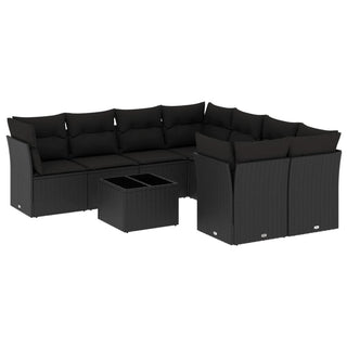 9-Delige Loungeset Met Kussens Poly Rattan Zwart