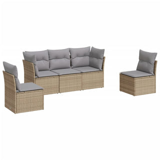 5-Delige Loungeset Met Kussens Poly Rattan